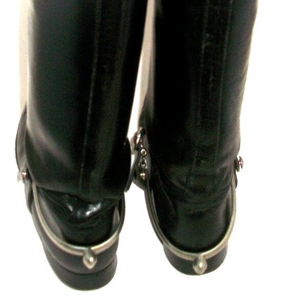 Vintage 80's Handmade Black Leather Bespoke Riding Boots w Metal Spur Harness 9M - Picture 13 of 16